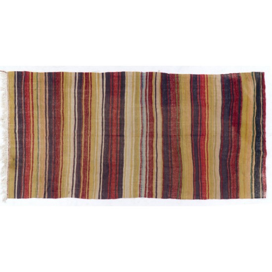 Multicolored Banded Handwoven Vintage Turkish Wool Runner Kilim for Hallway Decor. 5.2 x 10.4 Ft (158 x 315 cm)