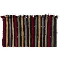Authentic Handmade Turkish Kilim (Flat-Weave) with Vertical Bands, 100% Wool. 5.3 x 6 Ft (160 x 185 cm)