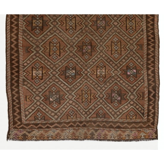 Room-Size Turkish Jajim Kilim, Vintage Flat Weave Floor Covering Made of Wool. 5.3 x 8.9 Ft (160 x 270 cm)