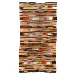 Multicolor Handmade Turkish Kilim (Flat-Weave) with Striped Design, 100% Wool. 5.3 x 10 Ft (160 x 305 cm)