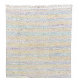 Banded Handwoven Vintage Turkish Wool Runner Kilim for Hallway Decor. 5.3 x 11.9 Ft (160 x 360 cm)