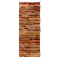 Multicolored Banded Handwoven Vintage Turkish Wool Runner Kilim for Hallway Decor. 5.3 x 12.8 Ft (160 x 390 cm)
