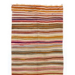 Multicolored Banded Handwoven Vintage Turkish Wool Runner Kilim for Hallway Decor. 5.3 x 13.7 Ft (160 x 417 cm)