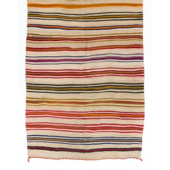 Multicolored Banded Handwoven Vintage Turkish Wool Runner Kilim for Hallway Decor. 5.3 x 13.7 Ft (160 x 417 cm)