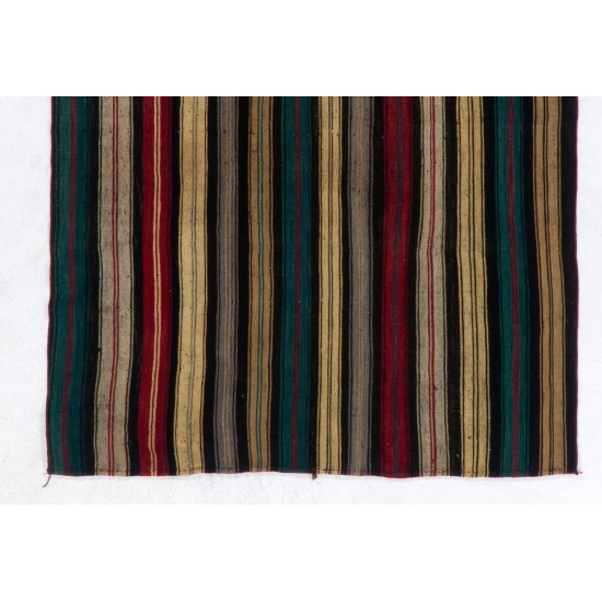 Multicolor Handmade Turkish Kilim (Flat-Weave) with Vertical Bands, 100% Wool. 5.4 x 7 Ft (162 x 215 cm)