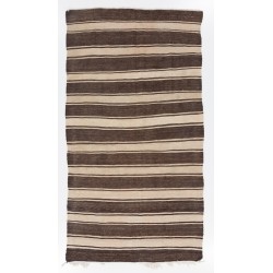 Banded Handmade Turkish Kilim in Natural Beige and Brown Organic Wool. 5.4 x 9.7 Ft (163 x 295 cm)