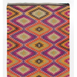 Dazzling Vintage Turkish Wool Kilim, Geometric Patterned Flat-Weave Rug. 5.4 x 12 Ft (164 x 363 cm)