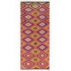 Dazzling Vintage Turkish Wool Kilim, Geometric Patterned Flat-Weave Rug. 5.4 x 12 Ft (164 x 363 cm)