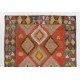 Colorful Vintage Wool Kilim with Geometric Design, Flat-Weave Turkish Ru. 5.5 x 7.9 Ft (165 x 240 cm)