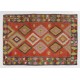 Colorful Vintage Wool Kilim with Geometric Design, Flat-Weave Turkish Ru. 5.5 x 7.9 Ft (165 x 240 cm)
