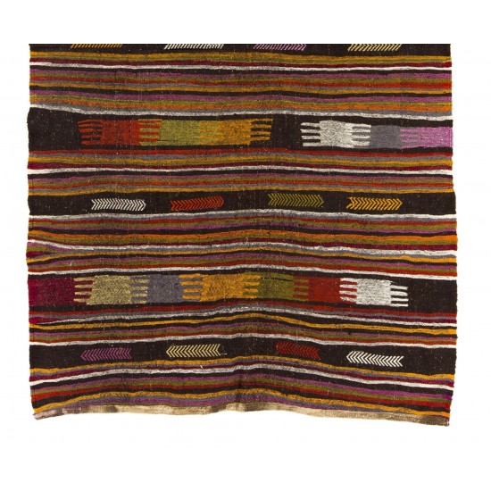 Colorful Handwoven Vintage Turkish Kilim Made of Wool, Flat-Weave Floor Covering. 5.5 x 9.2 Ft (165 x 280 cm)