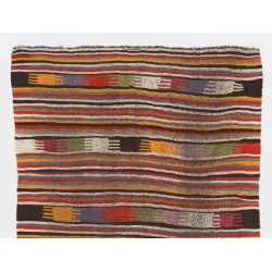 Colorful Vintage Nomadic Kilim "Flat-Weave", Hand-Woven Wool Carpet. 5.5 x 5.7 Ft (166 x 173 cm)