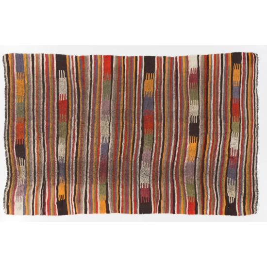 Colorful Vintage Nomadic Kilim "Flat-Weave", Hand-Woven Wool Carpet. 5.5 x 5.7 Ft (166 x 173 cm)