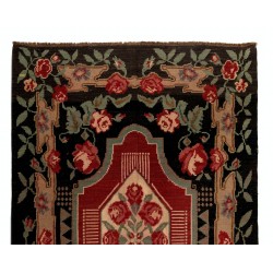 Bessarabian Vintage Hand-Woven Moldovian Wool Kilim, Unique Floral Pattern 50 years old Kilim Rug. 5.5 x 8.7 Ft (167 x 263 cm)