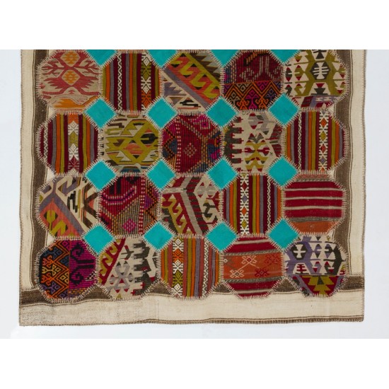 Handmade Turkish Patchwork Carpet Made from Vintage Village Kilim Rugs. 5.5 x 8.7 Ft (167 x 264 cm)