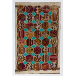 Handmade Turkish Patchwork Carpet Made from Vintage Village Kilim Rugs. 5.5 x 8.7 Ft (167 x 264 cm)