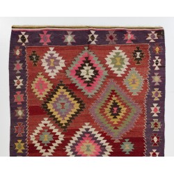 Colorful Turkish Kilim "Flat-Weave", Vintage Wool Carpet with Geometric Design. 5.5 x 9.2 Ft (167 x 280 cm)