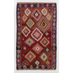 Colorful Turkish Kilim "Flat-Weave", Vintage Wool Carpet with Geometric Design. 5.5 x 9.2 Ft (167 x 280 cm)