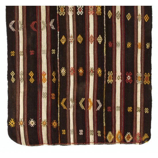 Nomadic Handwoven Turkish Kilim, Striped Vintage Rug. 5.5 x 10.3 Ft (167 x 311 cm)