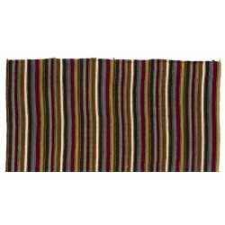 Vintage Turkish Kilim "Flat-Weave", Striped Handmade Wool Rug (Reversible). 5.6 x 5.9 Ft (168 x 178 cm)