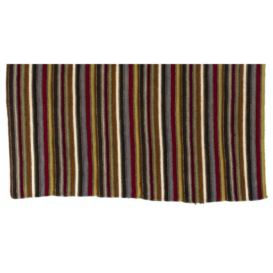 Vintage Turkish Kilim "Flat-Weave", Striped Handmade Wool Rug (Reversible). 5.6 x 5.9 Ft (168 x 178 cm)