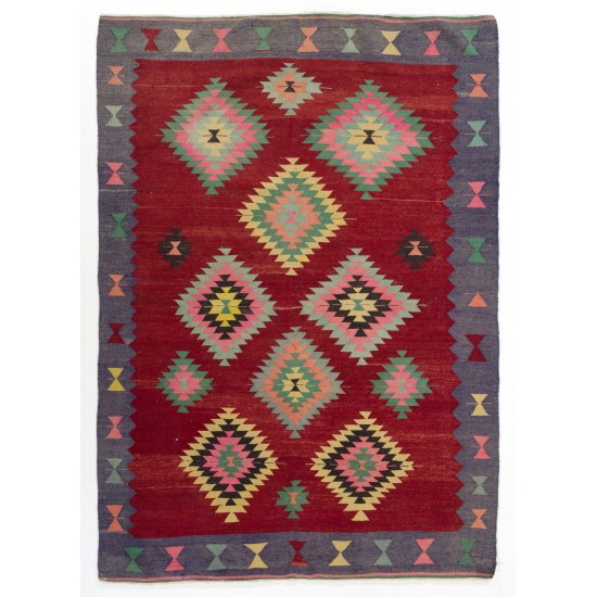 Gorgeous Vintage Handmade Kilim from Turkey, Geometric Pattern Rug. 5.6 x 7.7 Ft (168 x 233 cm)