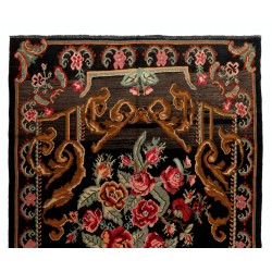 Bessarabian Vintage Hand-Woven Moldovian Wool Kilim, Unique Floral Pattern 50 years old Kilim Rug. 5.6 x 9.3 Ft (169 x 283 cm)