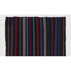 Colorful Vintage Handwoven Turkish Kilim (Flat-weave) with Vertical Bands. 5.6 x 6.5 Ft (170 x 196 cm)