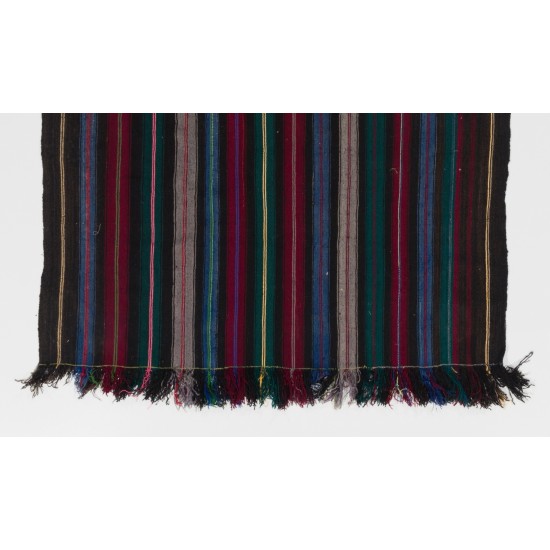 Colorful Vintage Handwoven Turkish Kilim (Flat-weave) with Vertical Bands. 5.6 x 6.5 Ft (170 x 196 cm)