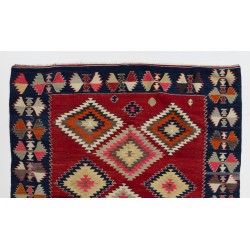 Gorgeous Vintage Handmade Kilim from Turkey, Geometric Pattern Rug. 5.6 x 6.7 Ft (170 x 202 cm)