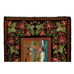 Bessarabian Vintage Hand-Woven Moldovian Wool Kilim, Unique Floral Pattern 50 years old Kilim Rug. 5.6 x 7.3 Ft (170 x 220 cm)