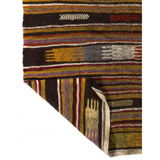 Multicolored Stiped Vintage Handmade Turkish Authentic Kilim "Flat-Weave". 100% Wool. 5.6 x 9 Ft (170 x 276 cm)