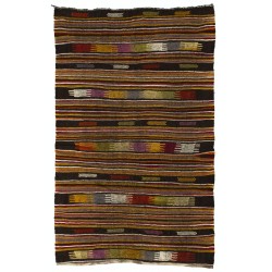 Multicolored Stiped Vintage Handmade Turkish Authentic Kilim "Flat-Weave". 100% Wool. 5.6 x 9 Ft (170 x 276 cm)