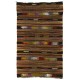 Multicolored Stiped Vintage Handmade Turkish Authentic Kilim "Flat-Weave". 100% Wool. 5.6 x 9 Ft (170 x 276 cm)
