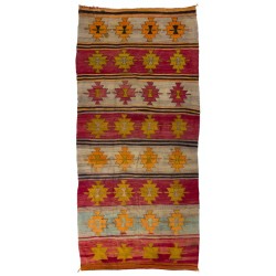 Striped Handwoven Vintage Turkish Double Sided Runner Kilim for Hallway Decor, 100% Wool. 5.6 x 11.6 Ft (170 x 352 cm)