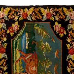 Bessarabian Vintage Hand-Woven Moldovian Wool Kilim, Unique Floral Pattern Kilim from the 1970's. 5.7 x 8.6 Ft (171 x 260 cm)