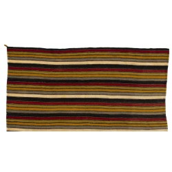 Multicolored Vintage Handmade Turkish Striped Kilim "Flat-Weave". Made of Wool. 5.7 x 5.9 Ft (172 x 178 cm)