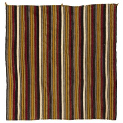 Multicolored Striped Vintage Handmade Turkish Authentic Kilim "Flat-Weave". 100% Wool. 5.7 x 5.9 Ft (172 x 178 cm)