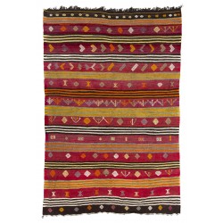 Multicolored Vintage Handmade Turkish Authentic Kilim "Flat-Weave". 100% Wool. 5.7 x 8.3 Ft (172 x 250 cm)