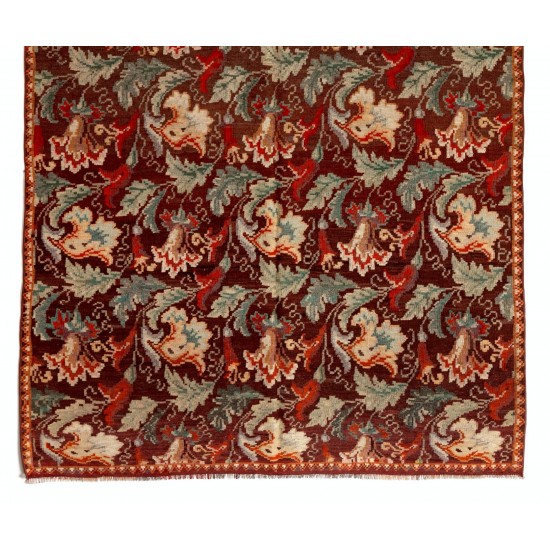 Bessarabian Vintage Hand-Woven Moldovian Wool Kilim, Unique Floral Pattern 50 years old Kilim Rug. 5.7 x 9.5 Ft (172 x 289 cm)