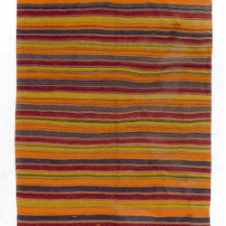 Striped Handwoven Vintage Turkish Double Sided Runner Kilim for Hallway Decor, 100% Wool. 5.8 x 12.6 Ft (174 x 384 cm)