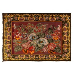 Bessarabian Vintage Hand-Woven Moldovian Wool Kilim, Unique Floral Pattern 50 years old Kilim Rug. 5.8 x 7.9 Ft (176 x 240 cm)