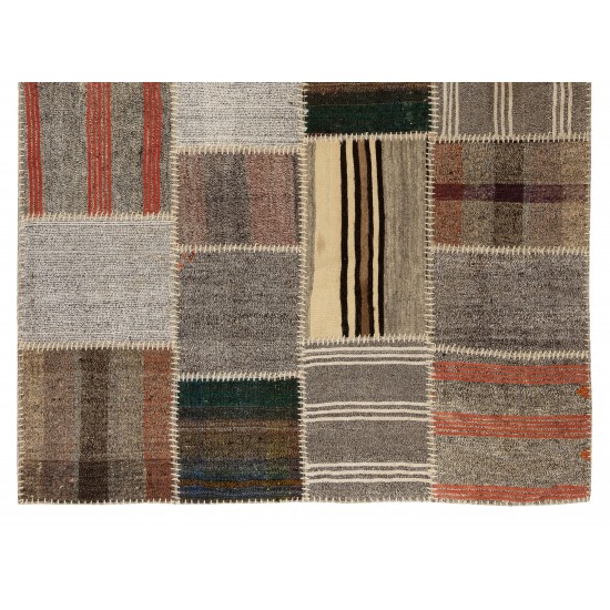 Contemporary Handmade Patchwork Kilim Rug, Flat-Weave Floor Covering. 5.9 x 8.4 Ft (177 x 255 cm)