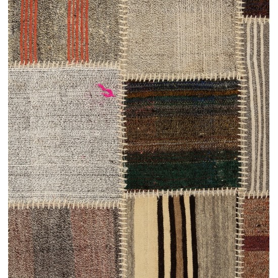 Contemporary Handmade Patchwork Kilim Rug, Flat-Weave Floor Covering. 5.9 x 8.4 Ft (177 x 255 cm)