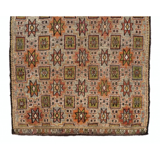 Multicolored Vintage Handwoven Anatolian Wool Kilim Rug with Geometric Design. 6 x 9.9 Ft (180 x 300 cm)