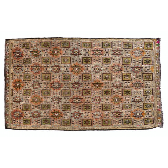 Multicolored Vintage Handwoven Anatolian Wool Kilim Rug with Geometric Design. 6 x 9.9 Ft (180 x 300 cm)