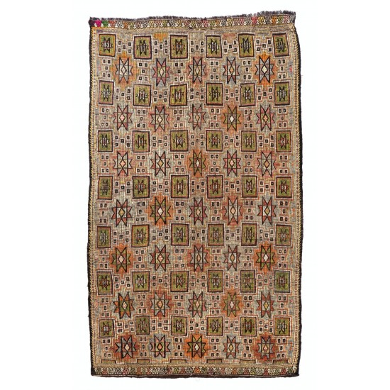 Multicolored Vintage Handwoven Anatolian Wool Kilim Rug with Geometric Design. 6 x 9.9 Ft (180 x 300 cm)