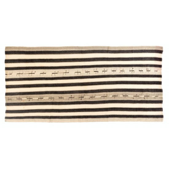Multicolored Vintage Handwoven Anatolian Wool Kilim Rug with Vertical Bands. 6 x 12.2 Ft (180 x 370 cm)