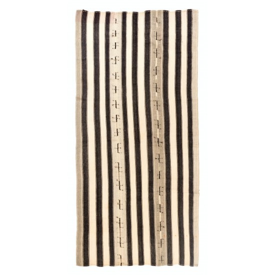 Multicolored Vintage Handwoven Anatolian Wool Kilim Rug with Vertical Bands. 6 x 12.2 Ft (180 x 370 cm)