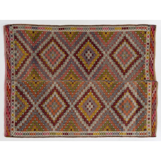 Multicolored Vintage Handmade Kilim from Turkey, Geometric Pattern Rug. 6 x 7.9 Ft (182 x 240 cm)
